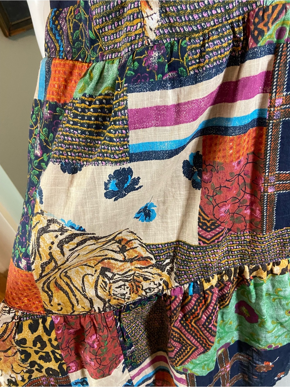 Pilcro Patchwork Tiger Leopard Tiered Mini Babydoll Dress XSmall XS - Picture 8 of 15
